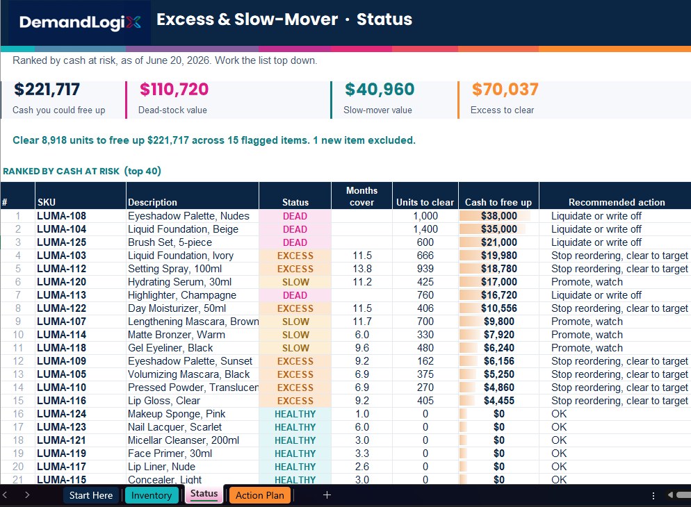 Excess & Slow-Mover Finder screenshot in Excel