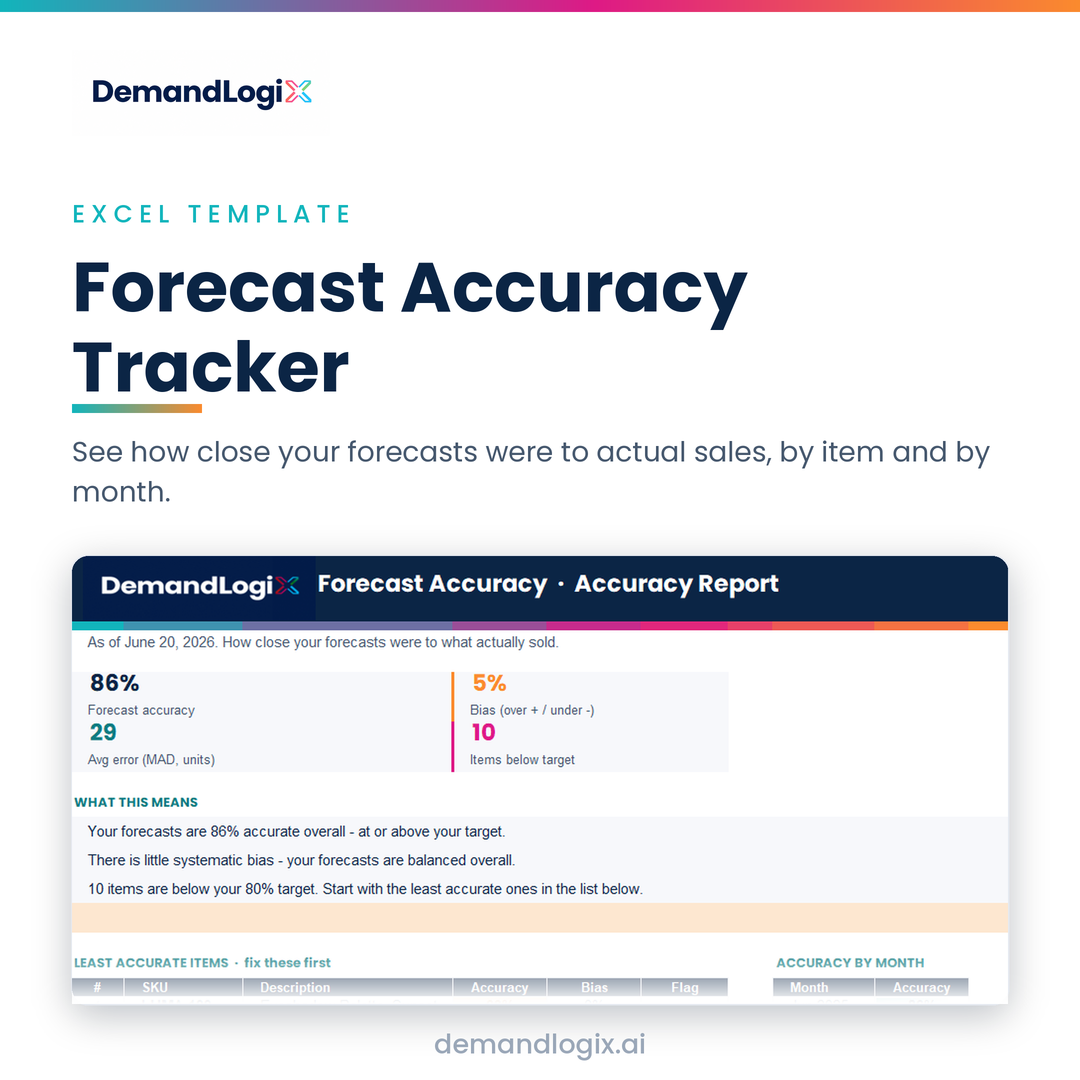 Forecast Accuracy Tracker, an Excel template by DemandLogix
